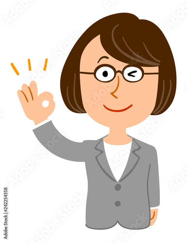 承認する女性　眼鏡　ビジネス　先生
