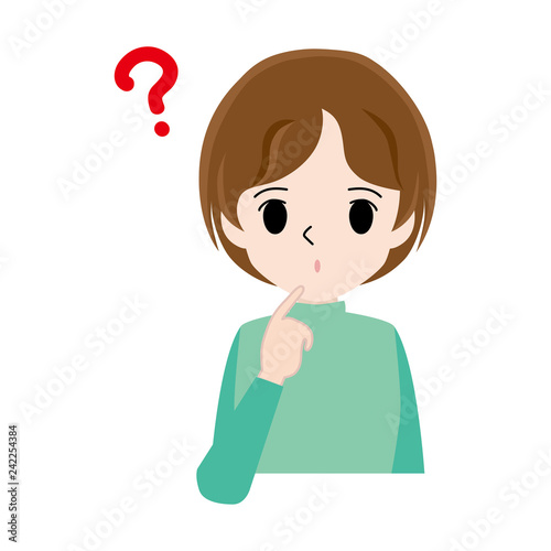 Illustration of a young woman with a doubtful expression.