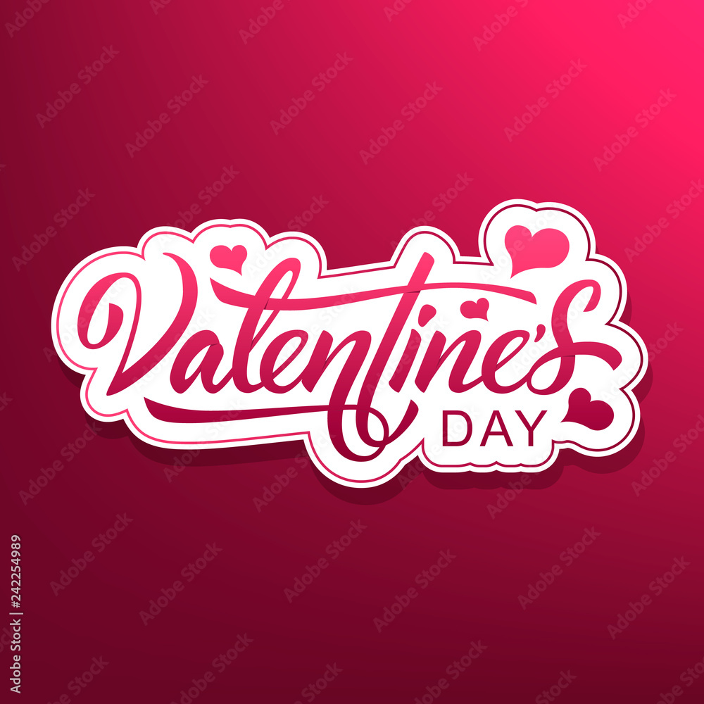 Valentines Day. Beautiful inscription for greeting cards and for other projects, isolated on a pink gradient background. Vector Illustration - Vector