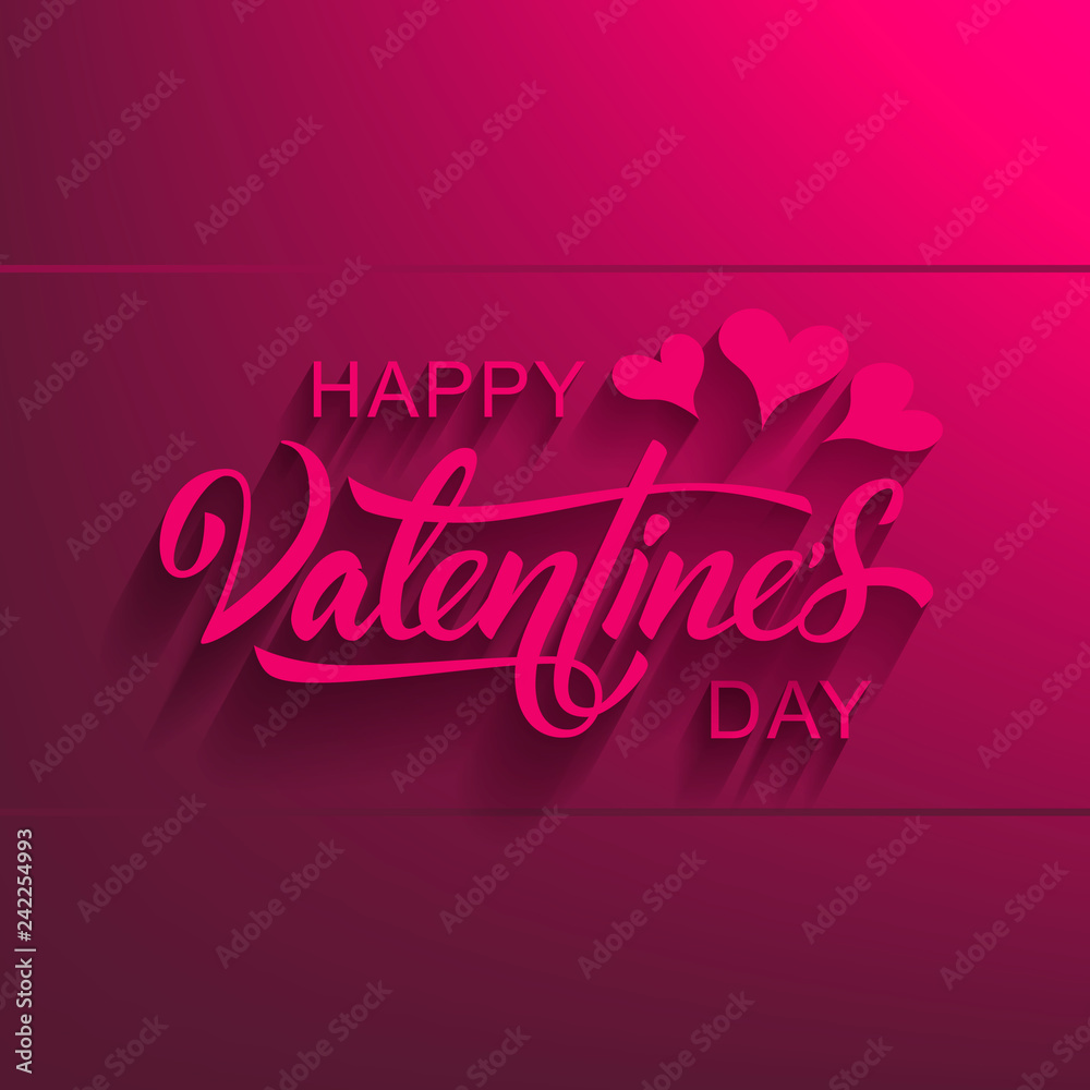 Valentines Day. Beautiful, elegant vector hand lettering, isolated on a beautiful gradient background, casting a shadow. Vector Illustration - Vector