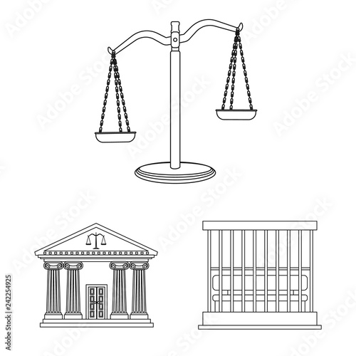 Vector illustration of law and lawyer logo. Collection of law and justice vector icon for stock.