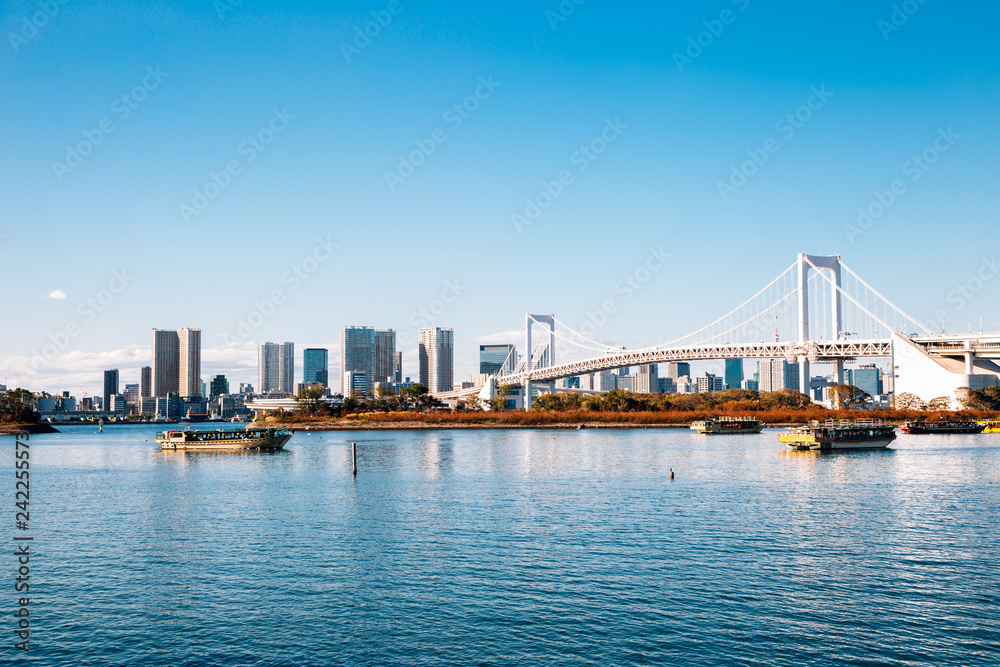 Tokyo bay and Odaiba Rainbow bridge in Japan