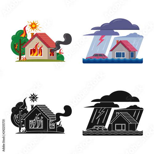 Isolated object of natural and disaster logo. Set of natural and risk stock symbol for web.
