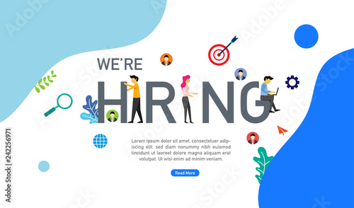 We are hiring and online recruitment concept with tiny people character suitable for landing page, template, mobile app, banner, template, vector illustration.