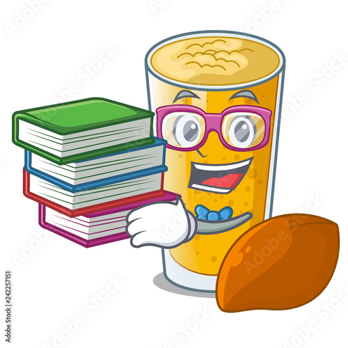 Student with book lassi mango in the character fridge
