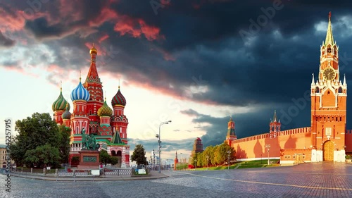 Time lapse of Russia - Moscow in red square with Kremlin and St. Basil's Cathedral