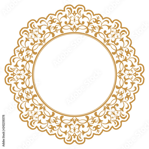 Decorative frame Elegant vector element for design in Eastern style  place for text. Floral golden border. Lace illustration for invitations and greeting cards.