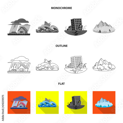 Vector design of natural and disaster sign. Set of natural and risk stock symbol for web.