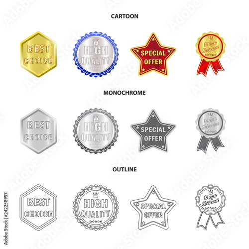 Isolated object of emblem and badge icon. Collection of emblem and sticker stock vector illustration.