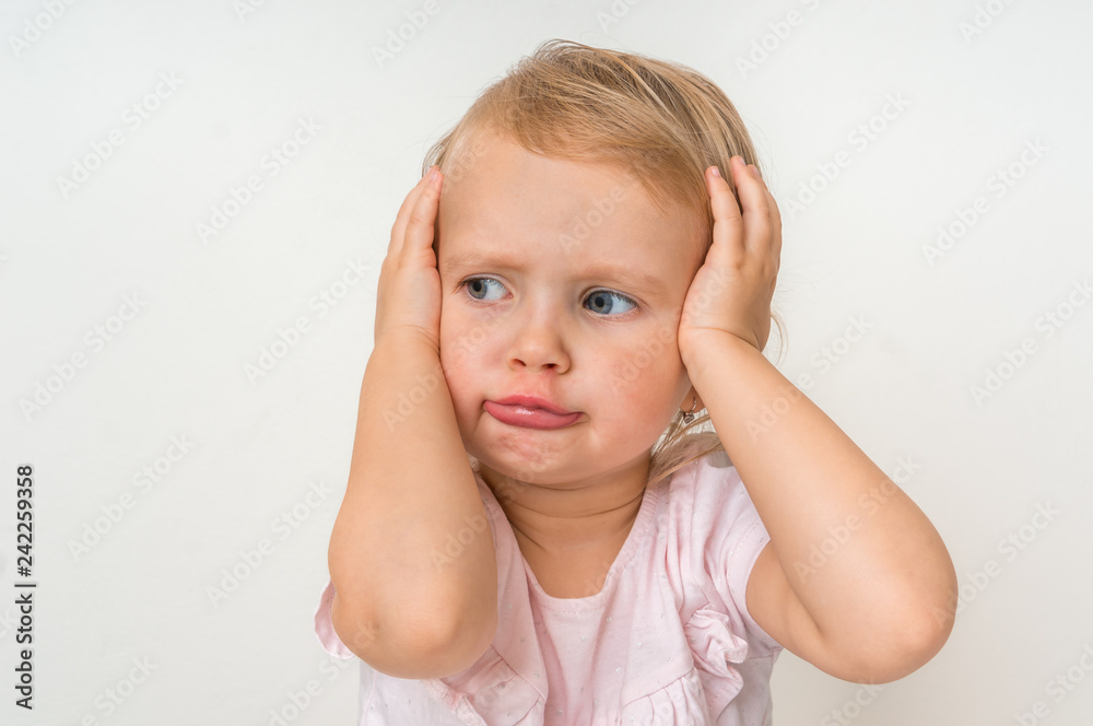 Little baby with sad expression in face Little baby with sad expression in face