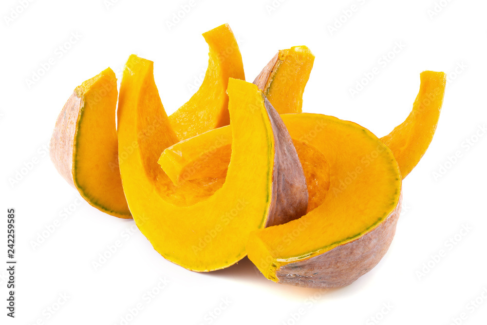Slice of pumpkin isolated on white background