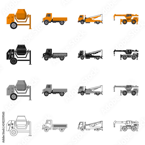 Vector illustration of build and construction sign. Set of build and machinery vector icon for stock.