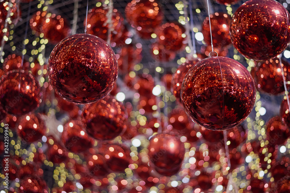 Red ball christmas hanging on the background,Close-up Christmas ball for the new year time Red ball christmas hanging on the background,Close-up Christmas ball for the new year time