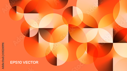 Geometric Bright Orange Background with Angle Gradient Circles. Aspect Ratio 16:9. EPS 10 Vector.