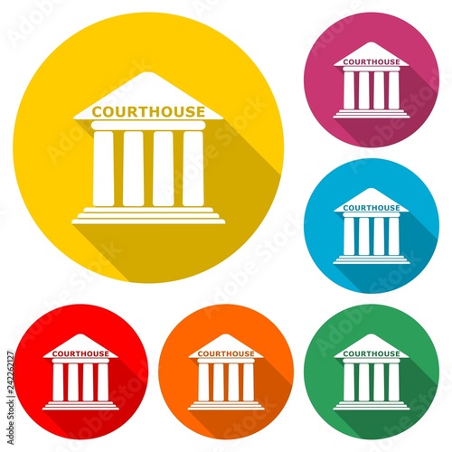 Courthouse building, Financial Building icon or logo, color set with long shadow