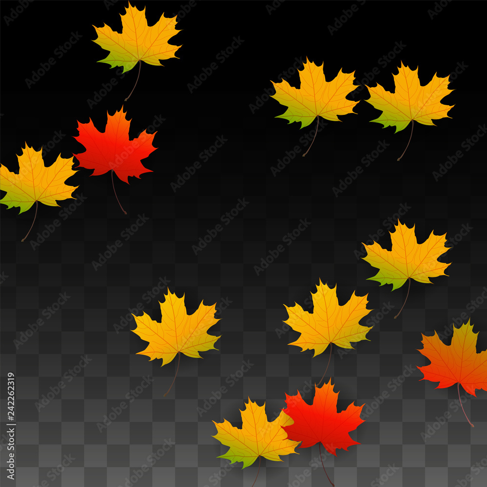 September Vector Background with Golden Falling Leaves. Autumn Illustration with Maple Red, Orange, Yellow Foliage. Isolated Leaf on Transparent Background. Bright Swirl. Suitable for Posters. September Vector Background with Golden Falling Leaves. Autumn Illustration with Maple Red, Orange, Yellow Foliage. Isolated Leaf on Transparent Background. Bright Swirl. Suitable for Posters.
