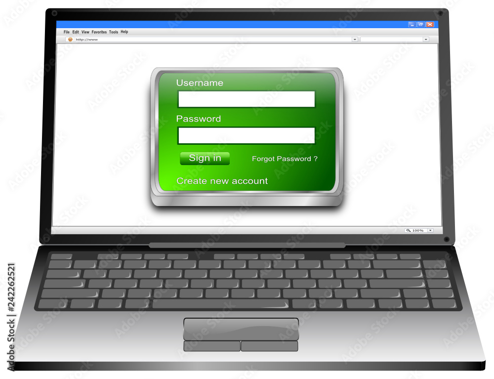 Laptop Computer with Login Screen - 3D illustration Laptop Computer with Login Screen - 3D illustration
