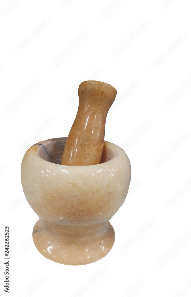 Mortar and pestle made from marble isolated on white background