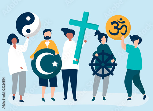 People holding diverse religious symbols illustration photo