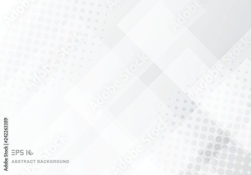 Abstract technology squares overlapping with halftone white background.