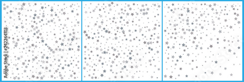 Silver star confetti celebrations. Simple festive modern design. Holiday vector. Set 3 in 1