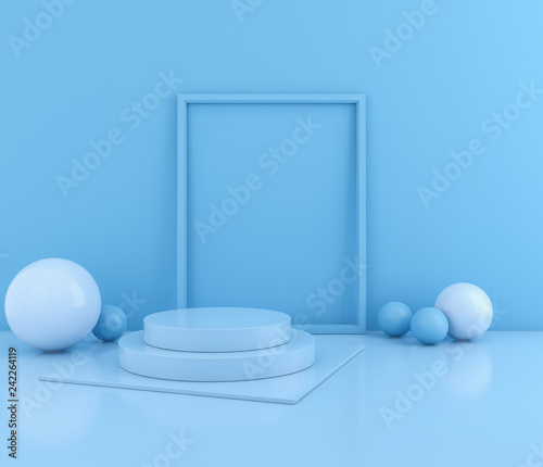 Minimalist design with empty space or mockup for podium, abstract blue color geometric shape background, 3d rendering © pom669