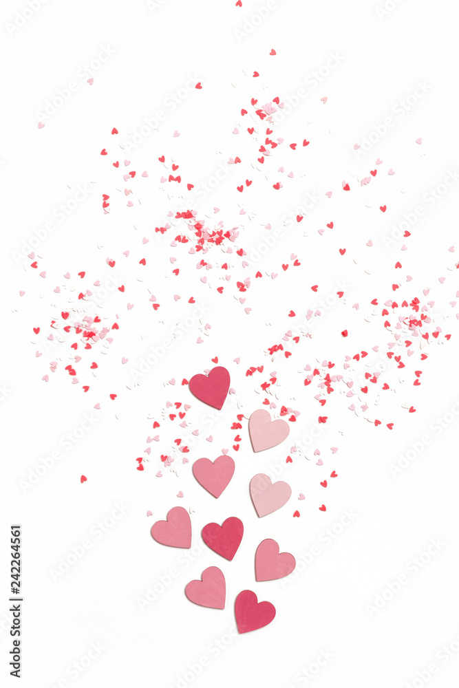 Valentine's day composition made of colorful hearts on a white background