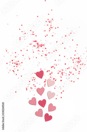 Valentine's day composition made of colorful hearts on a white background
