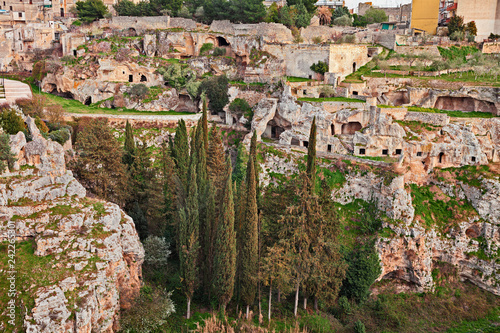 Gravina in Puglia, Bari, Italy: the ancient cave houses in the ravine wall