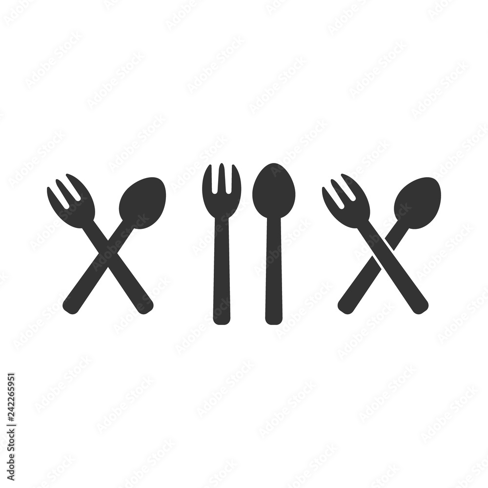 A fork and a spoon simple vector silhouette icon set. Fork and spoon crossed, diner, restaurant sign. A fork and a spoon simple vector silhouette icon set. Fork and spoon crossed, diner, restaurant sign.