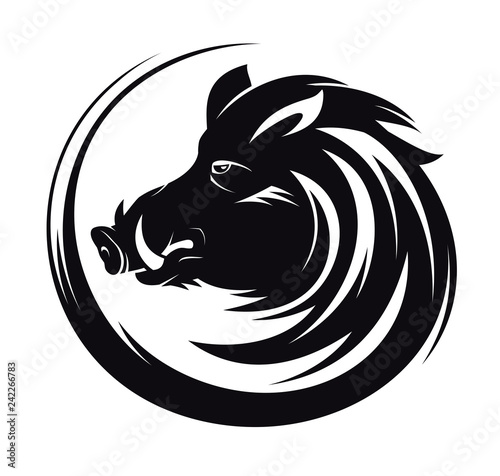 Boar head profile silhouette, art tattoo illustration