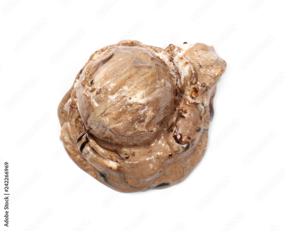 Chocolate ice cream ball isolated on white, top view Chocolate ice cream ball isolated on white, top view