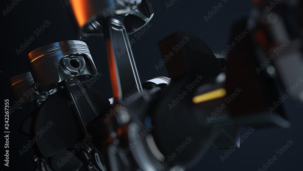 3D illustration of car engine, concept of modern vehicle motor with metal, chrome parts, heavy industry 3D illustration of car engine, concept of modern vehicle motor with metal, chrome parts, heavy industry