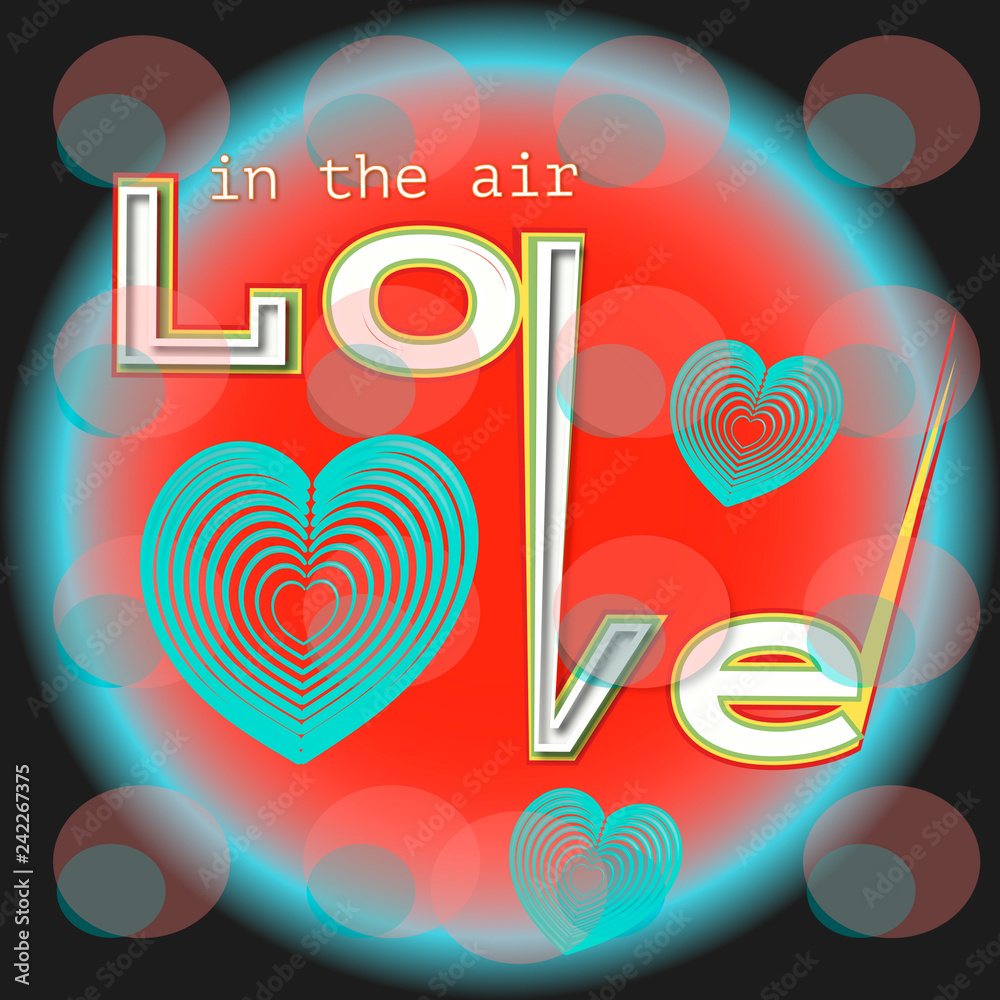 Fototapeta premium Neon sign, the word Love with heart on dark background. Design element for Happy Valentine's Day. Ready for your design, greeting card, banner. illustration.