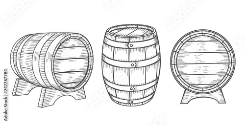 Photo Wooden barrel set.