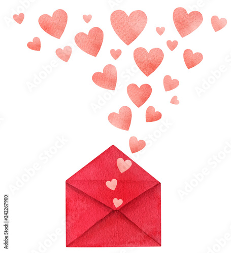 Love Valentine's day watercolor vector illustration.