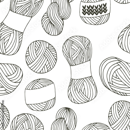 Knitting yarn balls seamless pattern in hand drawn style