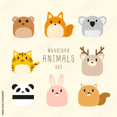 Fototapeta Naklejka Na Ścianę i Meble -  Vector set of cute chubby Woodland animals.