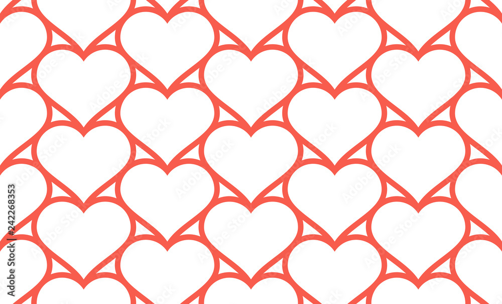 Red hearts seamless pattern, linear design. isolated on white background Red hearts seamless pattern, linear design. isolated on white background