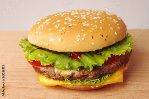 Hamburger with meat and lettuce
