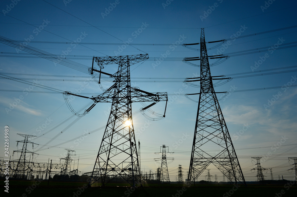 Fototapeta premium The power supply facilities of contour in the evening