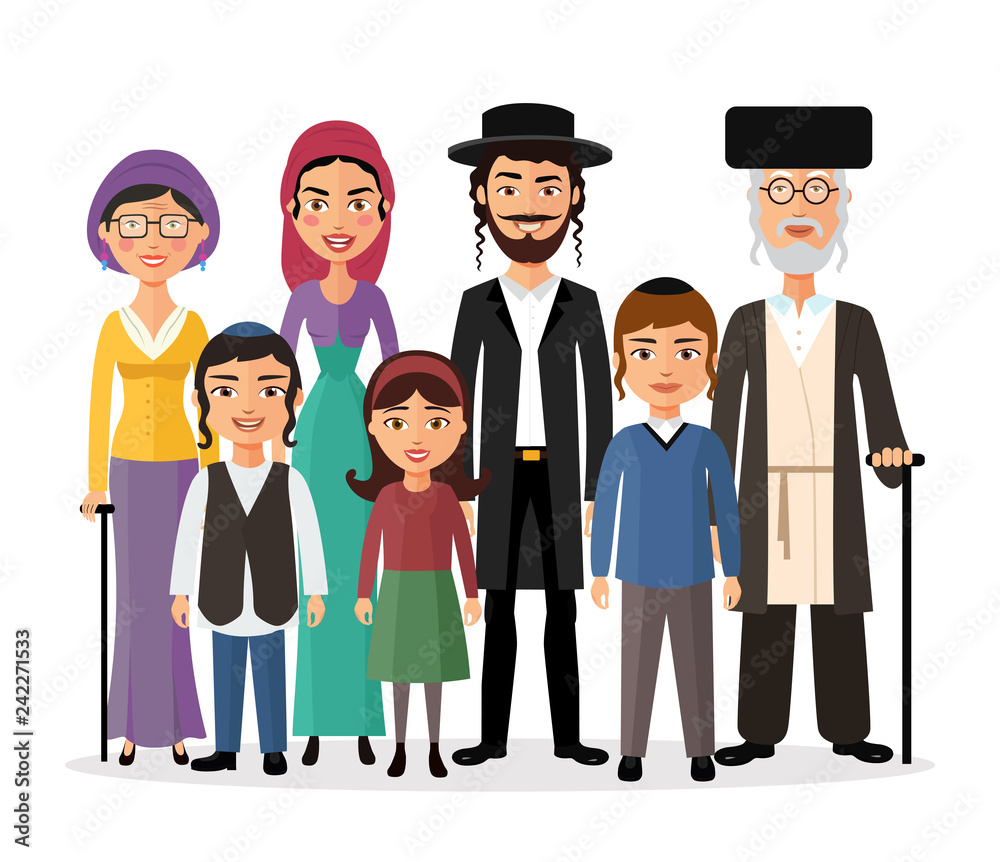 Happy jewish family together cartoon concept vector illustration