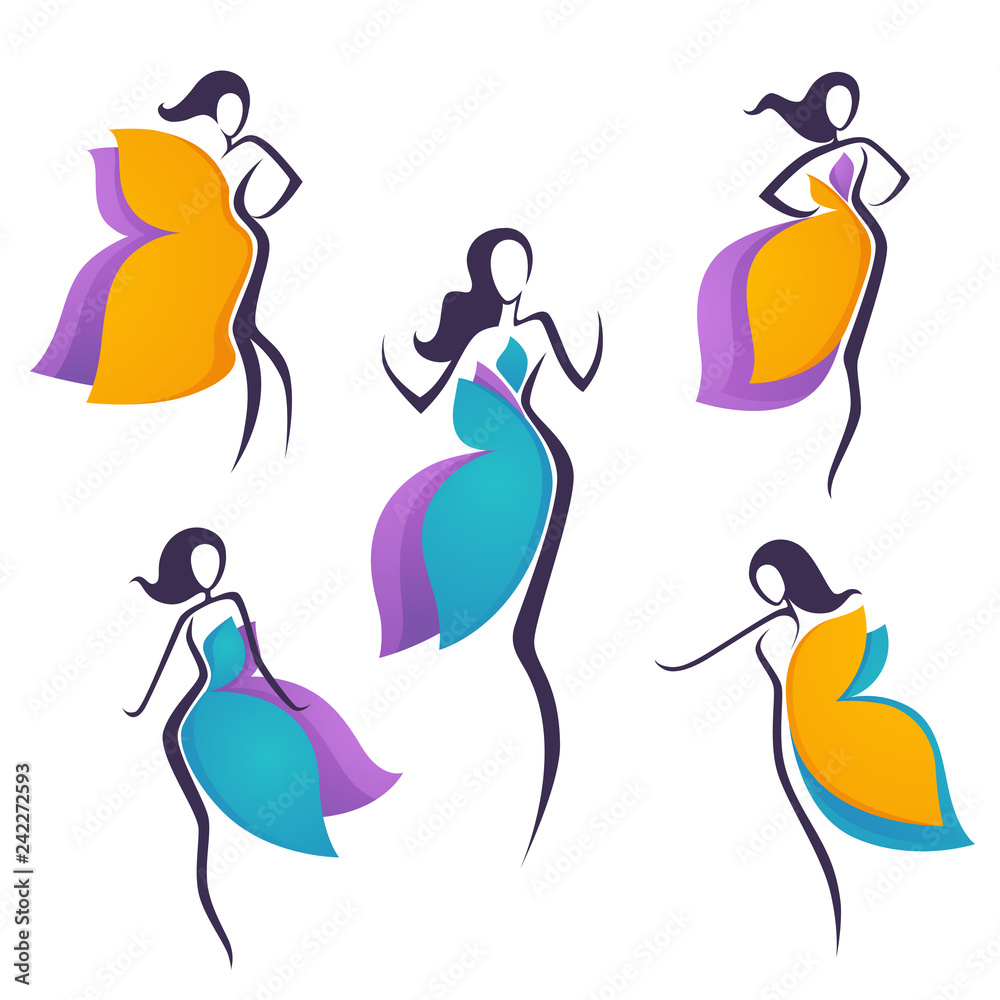Obraz premium vector collection of girls look like a bright flowers or butterfly wing dress for your logo