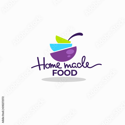 cook home  made food, colorful soup bowls for your menu, logo, emblems and symbols