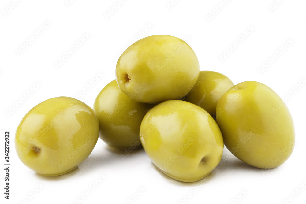 Ripe green olives, isolated on white background Ripe green olives, isolated on white background