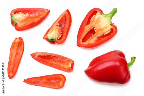 sliced sweet bell peppers isolated on white background. top view