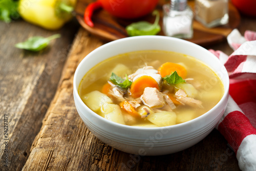 Homemade fish soup with vegetables