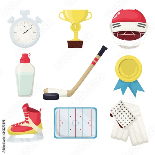 Hockey players shoot puck and attacks winter sports ice equipment vectorillustration. Professional skate game playing