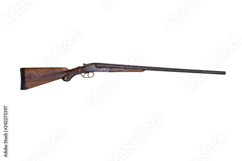 Vintage Double Barreled Hunting Gun From 1900s Isolated On White Background