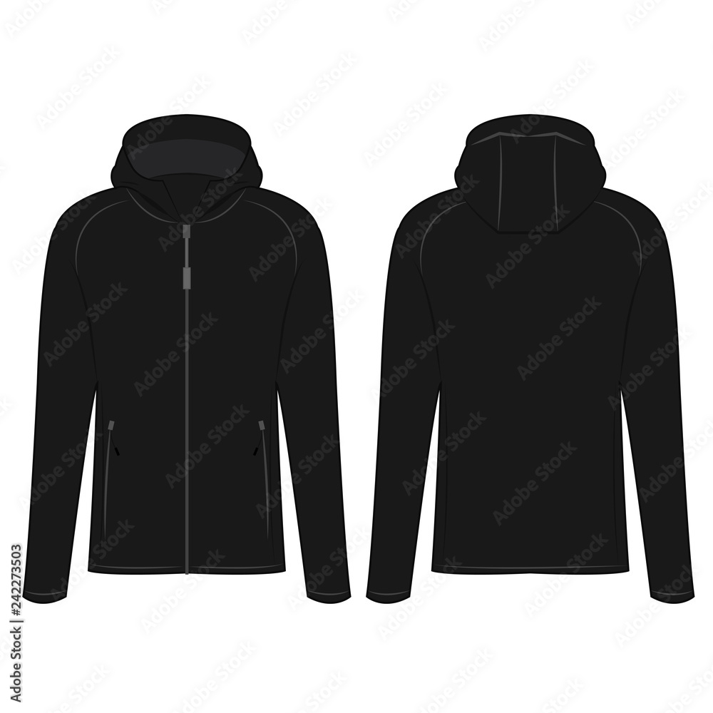 Black sport zipped jacket with hood isolated vector on the white background Black sport zipped jacket with hood isolated vector on the white background